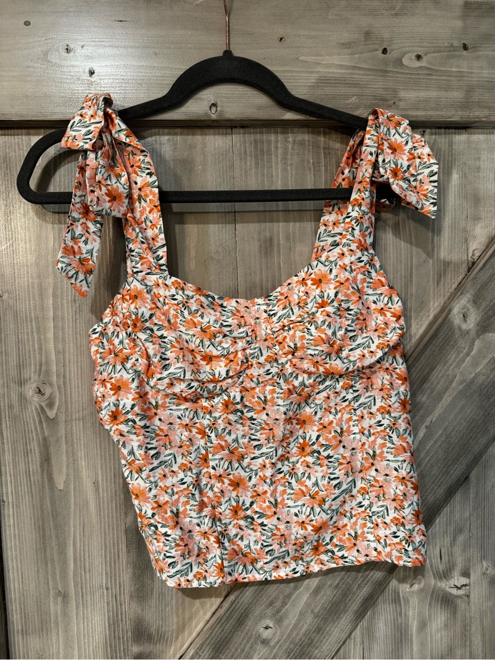 A. Byer Orange Floral Tie-Shoulder Crop Top